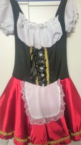 Adult Female Costumes to Hire - German dress, black & red with gold detail